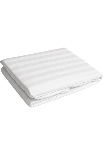 Five Store Damask bed sheet, 1 cm stripe, density 130 g/m2, White, 240/260cm