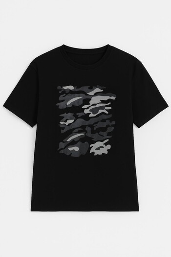 MARKAPIA Men's Crew Neck 100% Cotton Printed Black T-Shirt