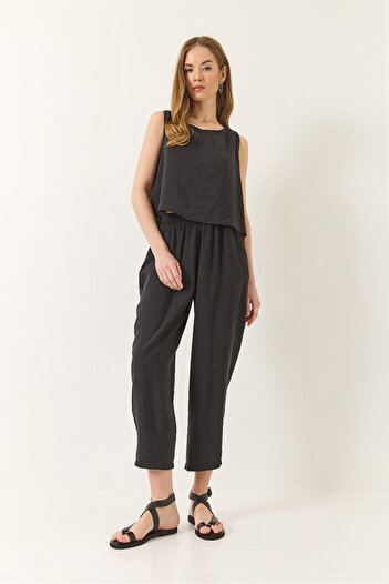 Bianco Lucci Women's Thick Strap Blouse and Elastic Pants, Modal Set: 3089- 60283231