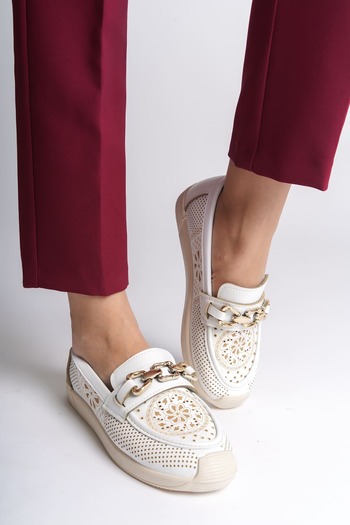 MEVESE Layla Laceless Orthopedic Comfortable Sole Flower Patterned Women's Ballerina Shoes Ckt - White