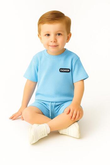nevrankids Waffle Fashion Summer Shorts Set 6 Months - 3 Years Light Blue