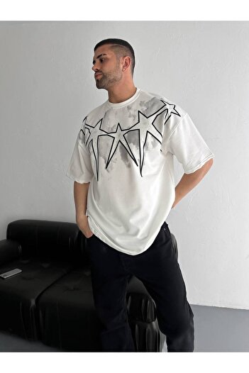 İLKCET MODA Yıldız Desenli Unisex Oversize T-shirt