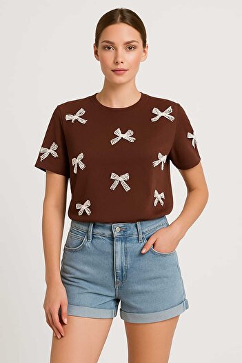 OYERGA MODA Γυναικείο μπλουζάκι με λεπτομέρεια φιόγκου