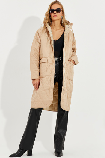 Cool & Sexy Women's Vanilla Quilted Zippered Hooded Coat QRS8245