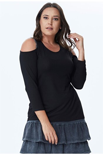 MYLİNE Long Sleeve T-Shirt with Chain Detail on the Shoulder