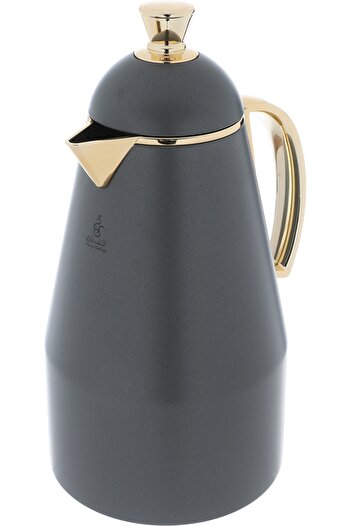 Alsaif Gallery Ruwayda Dark Gray Thermos Set With Golden Handle, Two Pieces