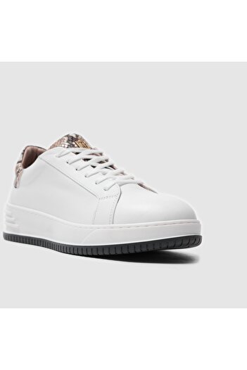 TOGO Beyaz Leopar Detaylı Hakiki Deri Kadın Sneaker Ayakkabı [060027]