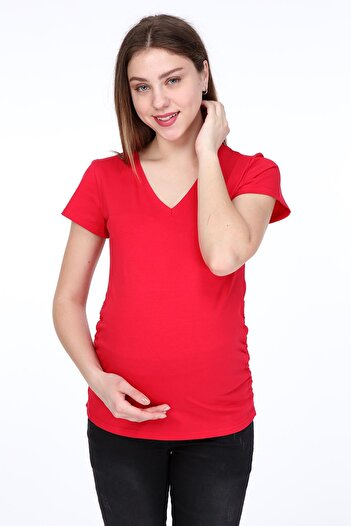 Işşıl 3158-v Neck Short Sleeve Maternity T-shirt