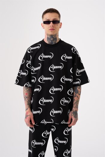 Machinist Men's Nope Printed Oversize Black T-Shirt
