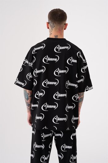 Machinist Men's Nope Printed Oversize Black T-Shirt