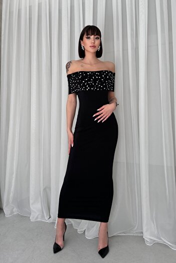 New Now Scarlet Madonna Collar Sandy Dress with Stone Detail