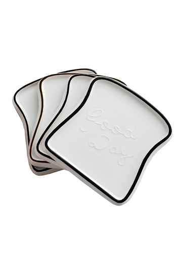 HOMİNG Homing Breakfast and Toast Ceramic Presentation Plate Set 4 Pieces Black Detailed
