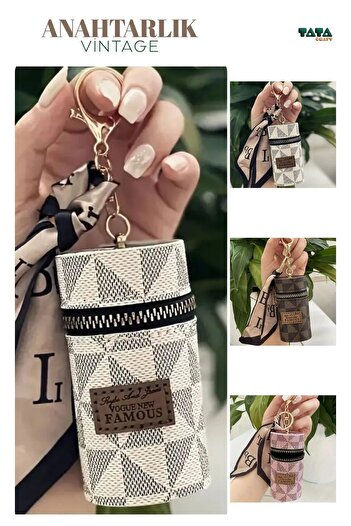 TATA CRAFT White Mini Luxury Wallet Keychain Makeup with Vintage Scarf - White