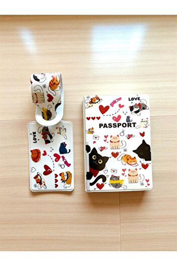 Gempo Cute Cat Pattern Passport Cover and Luggage Tag Set – Waterproof, Durable, Travel Friendly