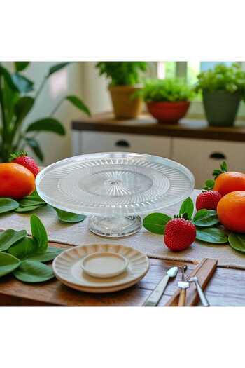 Noah Exclusive 24 cm Glass Footed Presentation Plate - Footed Glass Cake - Pastry Serving Plate