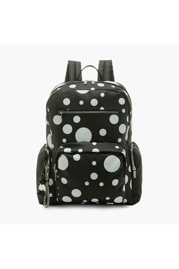 Juniors All-Over Polka Dot Print Backpack with Adjustable Straps and Zip Closure - 17 inches