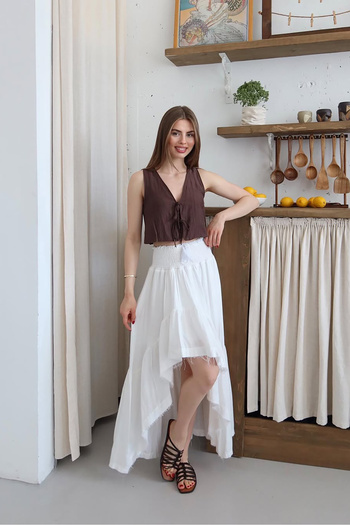 Neşeli Butik Women's Muslin Fabric Asymmetrical Skirt Nbnp011
