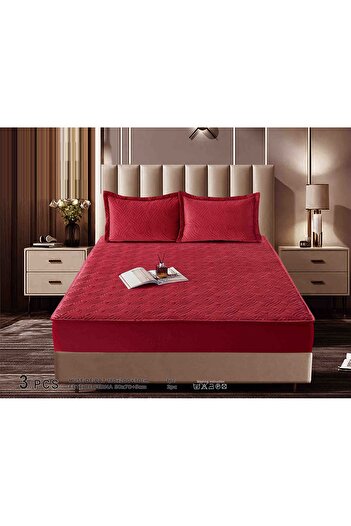 CHIRASO CHIRASO Bed Topper Set, VELVET, ELASTIC 180x200+30cm and 2 Pillowcases 50x70cm, red