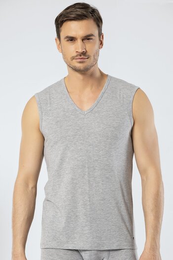 Cacharel Zero Sleeve Men's Undershirt, Sports V-Neck 95% Cotton 5% Lycra