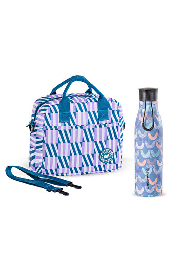 Eazy Kids Steel Water Bottle w/ Lunch Bag, 760ml Half Moon
