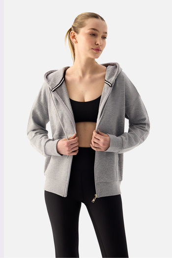Superstacy Luna Zippered Hooded Gray Melange Sweatshirt