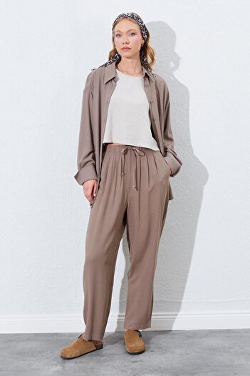TENA Women's Soil Waist Elastic Carrot Cut Linen Trousers