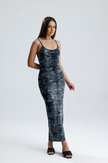 Sense Slit Strap Lycra Viscose Dress |   Elb35782 Gray Tie Dye