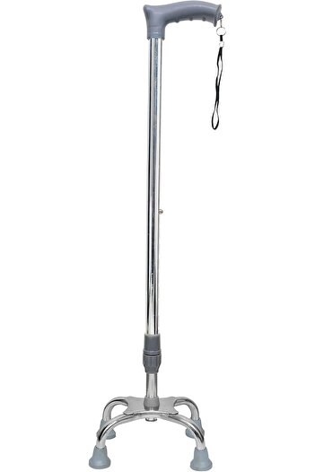 EUROMED CHAHU™ 4 Leg Walking Stick (Silver) for Old Age People, Senior Citizen & Patients