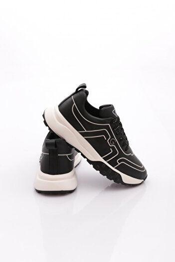 DGN Erkek Desenli Bağcıklı Kalın Tabanlı Rahat Comfort Sneaker Yürüyüş Spor Ayakkabı Siyah