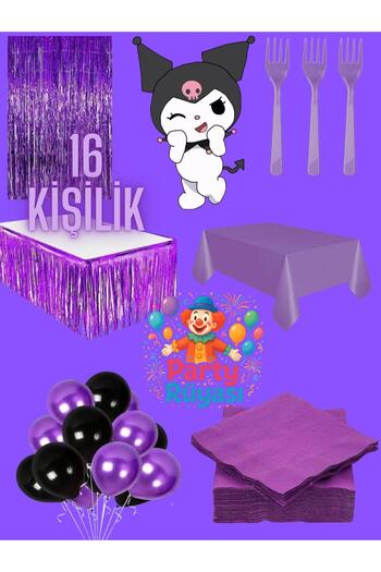 partyrüyası Kuromi Temalı 16 Kişilik Doğum Günü Seti Parti Malzemeleri Seti