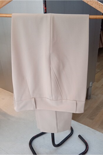 Nelly Plus Size Beige Color Fabric Trousers with Belt