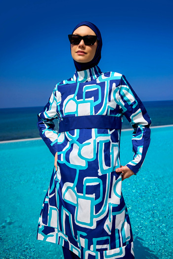 Riva Mera Navy Blue Hijab Swimsuit - 4 Piece Full Covered Swimsuit Set R2513