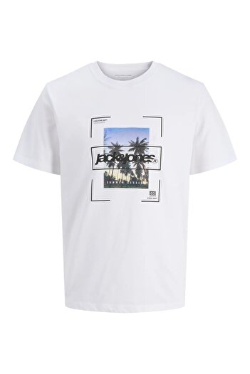 Jack & Jones J&J T-Shirt Men's Chest Logo Printed T-Shirt White