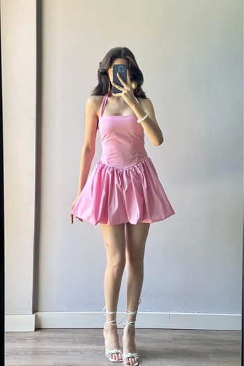 Eka Women's Pink Tie Back Gipeli Balloon Dress 1026-221709