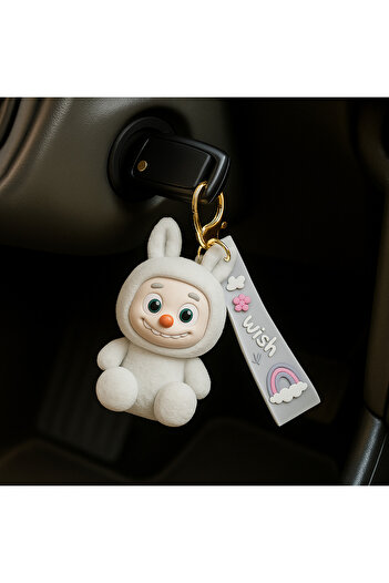Generic LABUBU Bunny Keychain with Strap – Cute Cartoon Bag Charm for Keys, Handbags & Backpacks – Gray