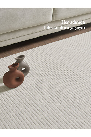 Anaska Home Modern Halı Özel Kesim Halı Kolay Temizlenebilir Halı Salon Halısı Mutfak Halısı Yolluk Krem Halı