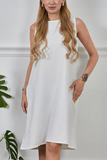 DPARİS Linen Look Zero Sleeve Bell Dress