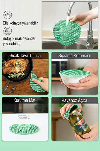 Melkan Home Round Silicone Tray - Honeycomb Pattern Tray - Non-Stick Silicone Tray Green