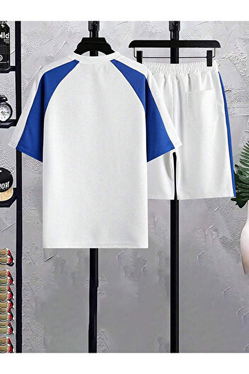 PENTHİLUS Copy - Men's Set - Short Sleeve Knitted T-Shirt and Shorts - White