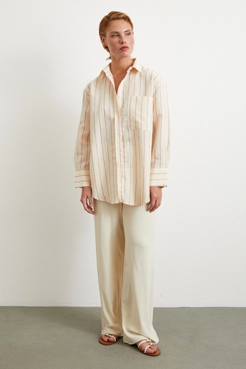 Never more Contrast Striped Modal Shirt Fuchsia