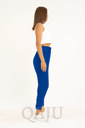Qaju Women's High Waist Slim Trench Summer Elastic Waist Lace-Up Saks (Blue) Trousers