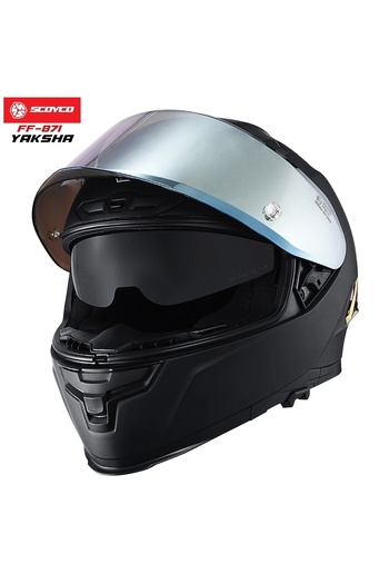 Scoyco FF-871 YAKSHA MAT SİYAH-GOLD GÜNEŞ VİZÖRLÜ KAPALI KASK (GOLD CAMLI)