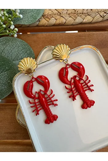 My Joyas Design Zr Model Sea Shell Detailed Red Lobster Earrings