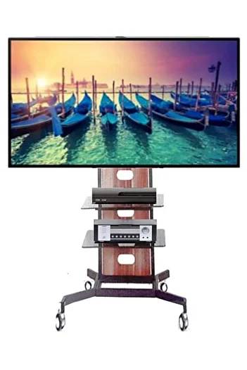 AWF AL WADI FURNITURE Portable Wooden Steel Tv Mount Stand Tv Rack Tv Unit Table 2 Tier Tempered Glass Shelves, Oak Brown