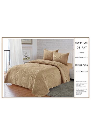 FIONNA.RO UNI 3 Piece Quilted Cotton Duvet Cover - Beige