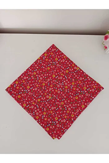 Mufincollection Flower Patterned Red Cotton Square Bandana 50X50 cm – Nostalgic & Stylish Accessory