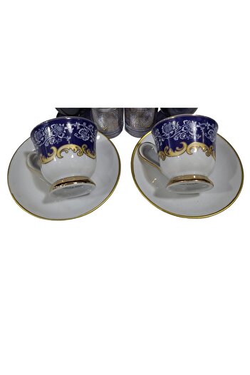 esdekor Danieli Exclusive Fine Porcelain Porcelain 2-Person Coffee Set with Water Cup