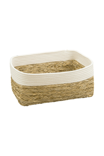 HONEYBEE Space-Saving Durable Lightweight Straw Storage Basket Brown and White