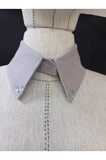 es moda shop Bezia Stone Detailed Removable Linen Collar Gray
