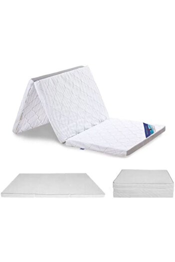 AWF AL WADI FURNITURE Sleep EZ Single Heavy Duty White Floral Quilted Portable Tri-Folding Medical Mattress with Pillow